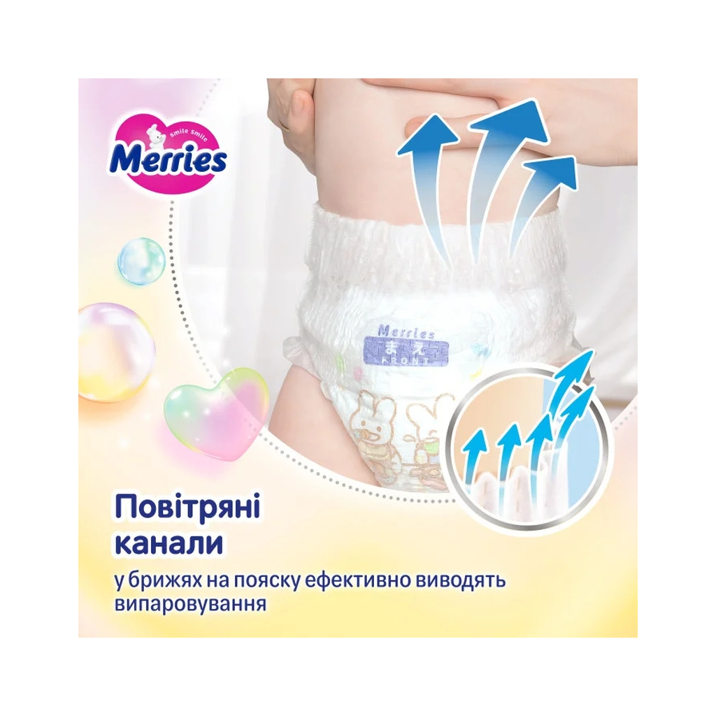 Підгузки Merries розмір M (6-11 кг) трусики 62 шт (4901301442949) - изображение 10