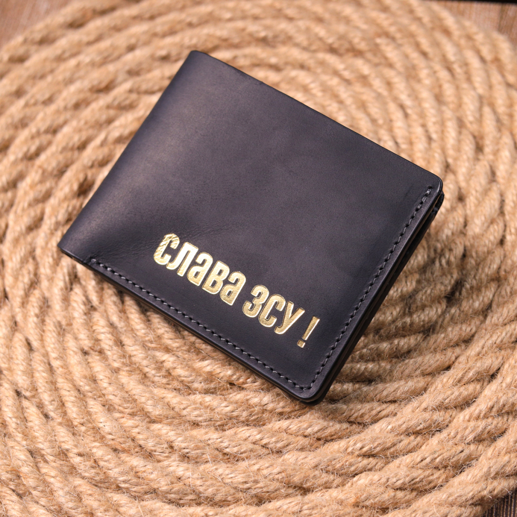 Портмоне Grande Pelle Шкіряне портмоне Слава ЗСУ Чорне (16734) - зображення 8