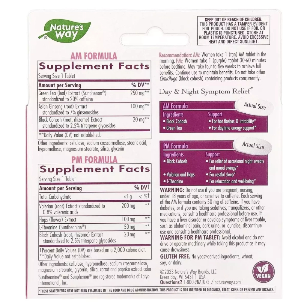 Вітамін Nature's Way Жіноче здоров'я при менопаузі, день/ніч, AM/PM Menopause Formul (EMT-07206) - зображення 2