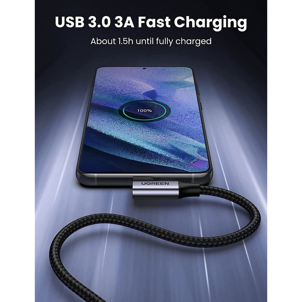 Дата кабель USB 3.0 AM to USB-C 1.0m 60W US385 90° Black Ugreen (20299) - зображення 2