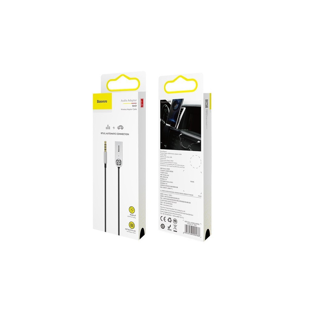 FM модулятор Baseus Bluetooth Audio Adapter AUX/USB with mic (CABA01-01) Black (CABA01-01) - изображение 1