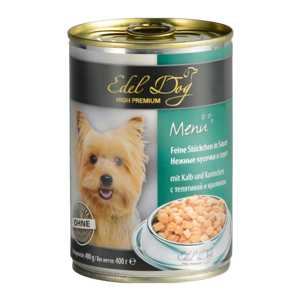 Консерви для собак Edel Dog телятина та кролик в соусі 400 г (4003024177013) - зображення 1