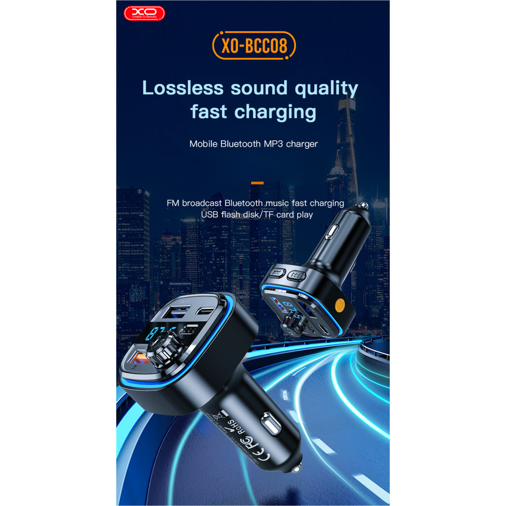 FM модулятор XO BCC08 автомобільний зарядний пристрій MP3/PD/2USB/3,1A Чорни (XO-BCC08) - изображение 7