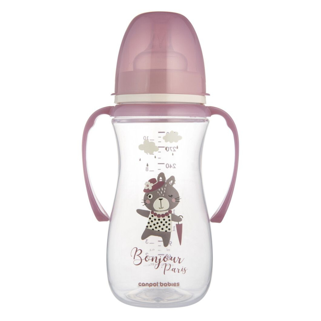 Пляшечка для годування Canpol babies PP Easystart Bonjour Paris антиколікова з широким отвором та ручками 300 м рожева (35/241_pin) - зображення 1