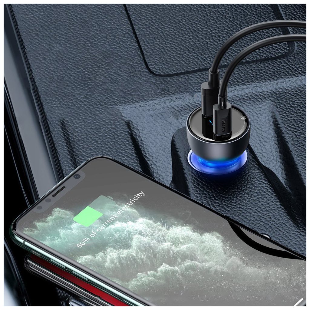 Зарядний пристрій Baseus Particular Digital Display QC+PPS Dual Quick Charger Car Charger 65W Shallow tarnish (CCKX-C0A) - зображення 8