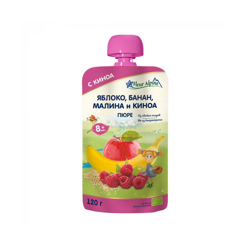 Дитяче пюре Fleur Alpine Яблуко Банан Малина з Кіноа 120 г (5024688001208) - изображение 1