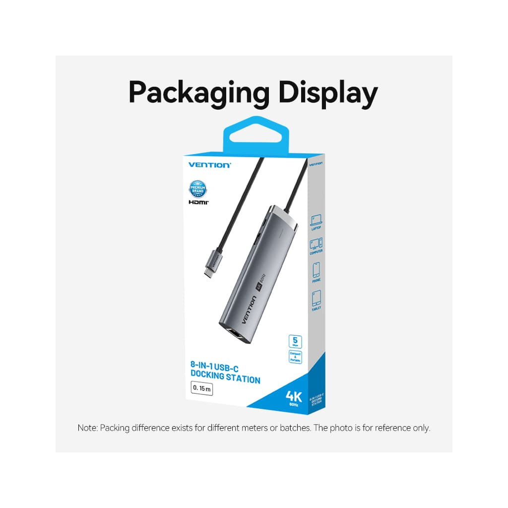 Концентратор VENTION USB-C 7-in-1 USB-C PD + USB 3.2 + USB 3.0 + USB 2.0 + RJ45 + SD/TF + HDMI 0.15m (TGUHB) - зображення 12