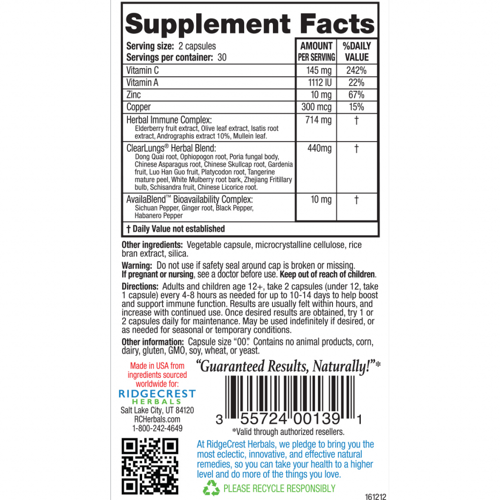 Вітамінно-мінеральний комплекс Ridgecrest Herbals Імуностимулюючий Комплекс для Підтримки Легких, Clea (RCH139) - изображение 2