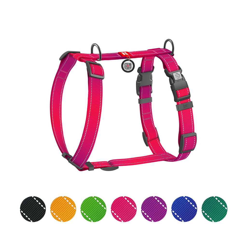Шлея для собак WAUDOG Nylon Mono H-подібна з QR паспортом, світловідбивна, S рожева (54567) - зображення 3