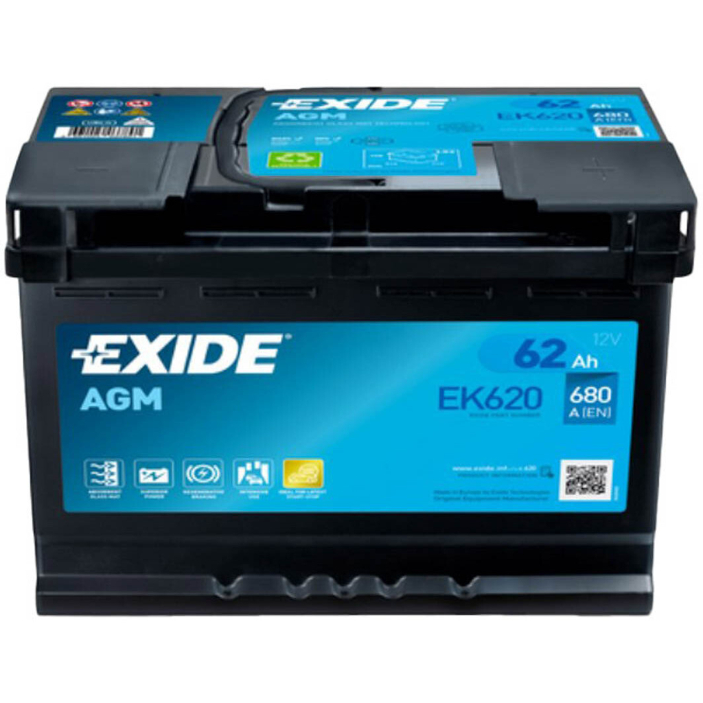 Акумулятор автомобільний EXIDE START-STOP AGM 62Ah Ев (-/+) (EK620) - зображення 1