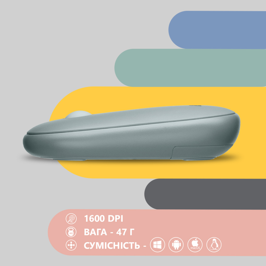 Мишка 2E MF300 Silent Wireless/Bluetooth Ashen Green (2E-MF300WGN) - зображення 6