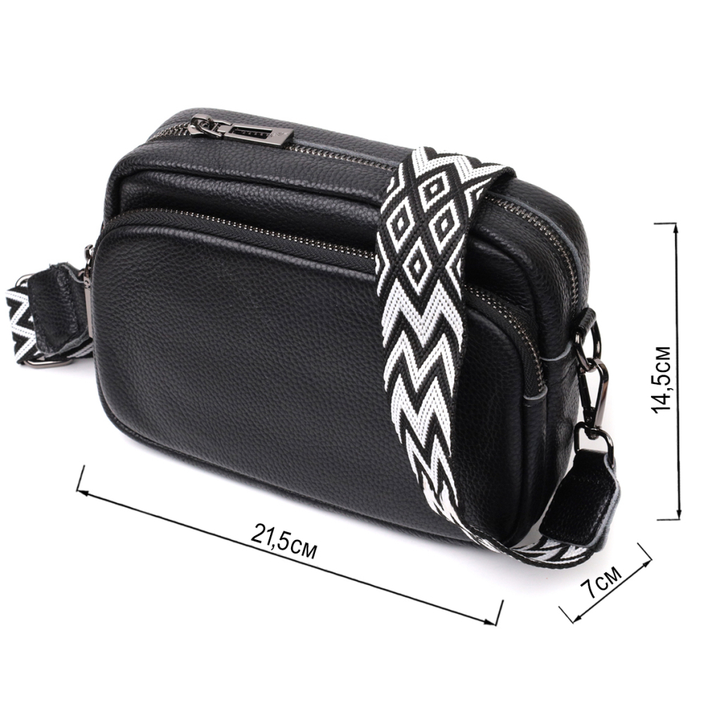 Сумка Vintage Компактна жіноча крос-боді з натуральної шкіри Чорна (22294) - зображення 3