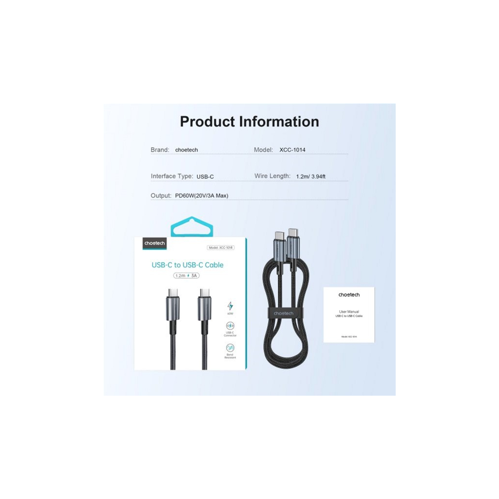 Дата кабель USB-C to USB-C 1.2m USB 2.0 60W Choetech (XCC-1014-BK) - зображення 7