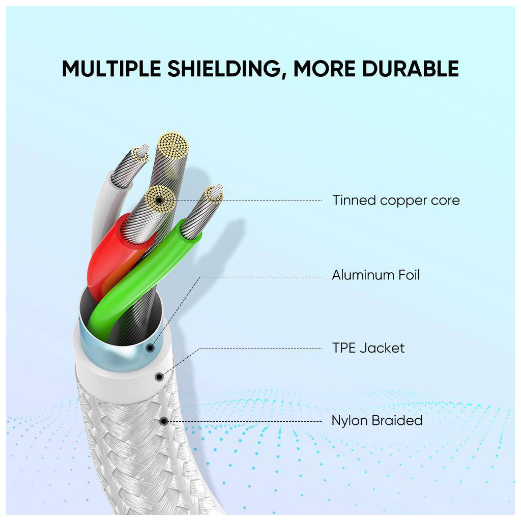 Дата кабель USB 2.0 AM to USB-C 2.0m 3.0A 18W US288 White Ugreen (60133) - зображення 4