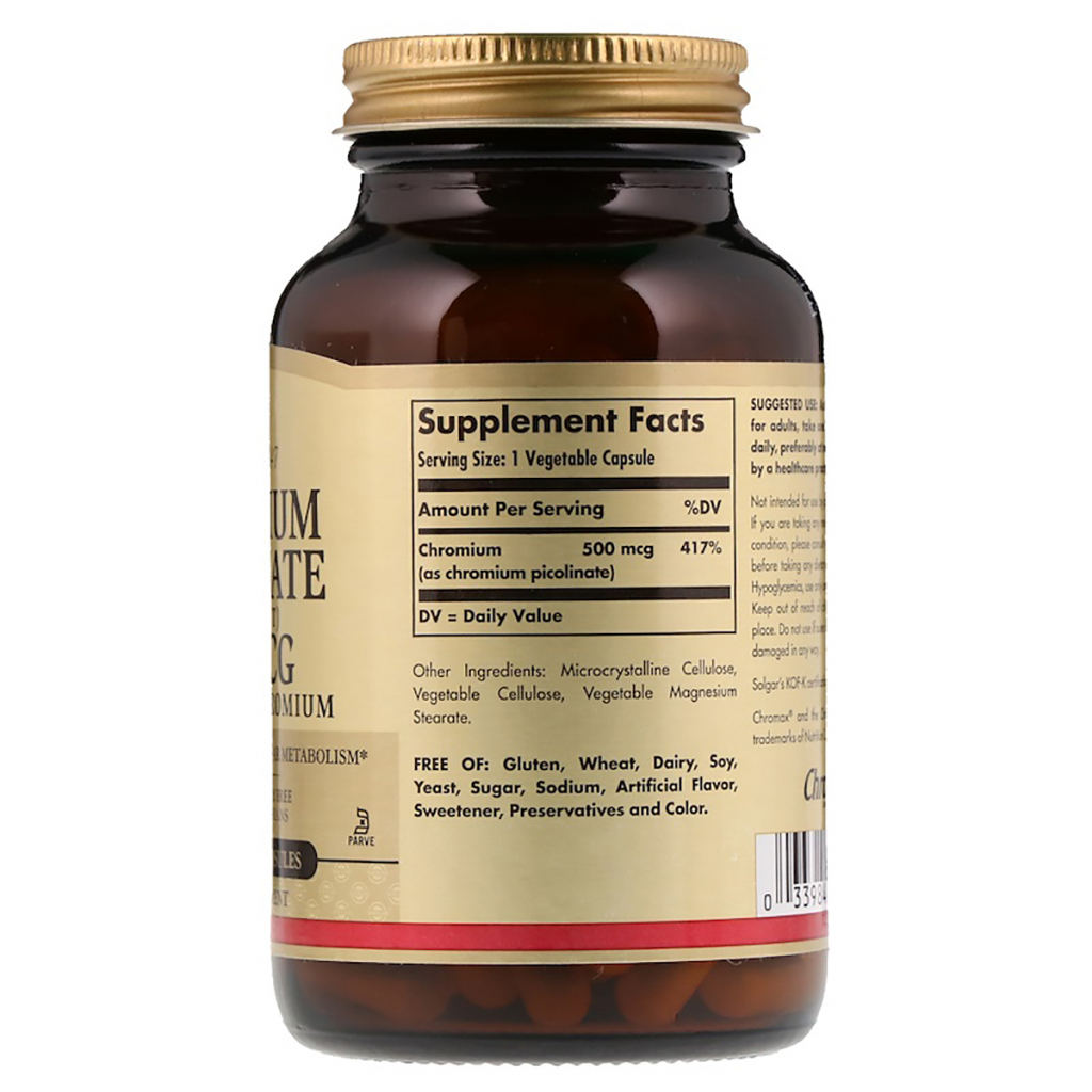 Мінерали Solgar Хром Піколінат, Chromium Picolinate, 500 мкг, 120 капсул (SOL-00872) - зображення 2