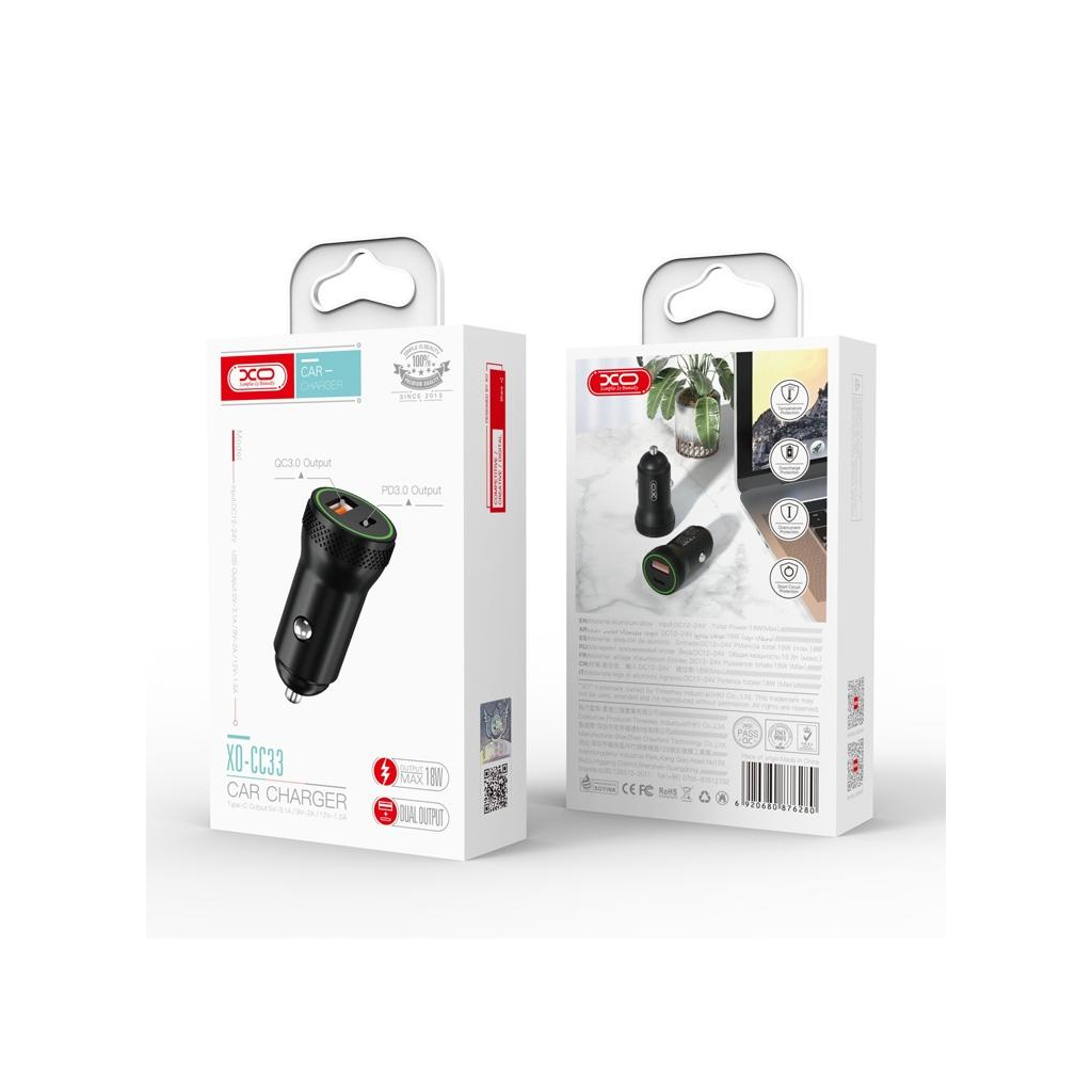 Зарядний пристрій XO 1xUSB QC3.0 + 1xUSB-C PD18W black (CC33-BK) - зображення 7