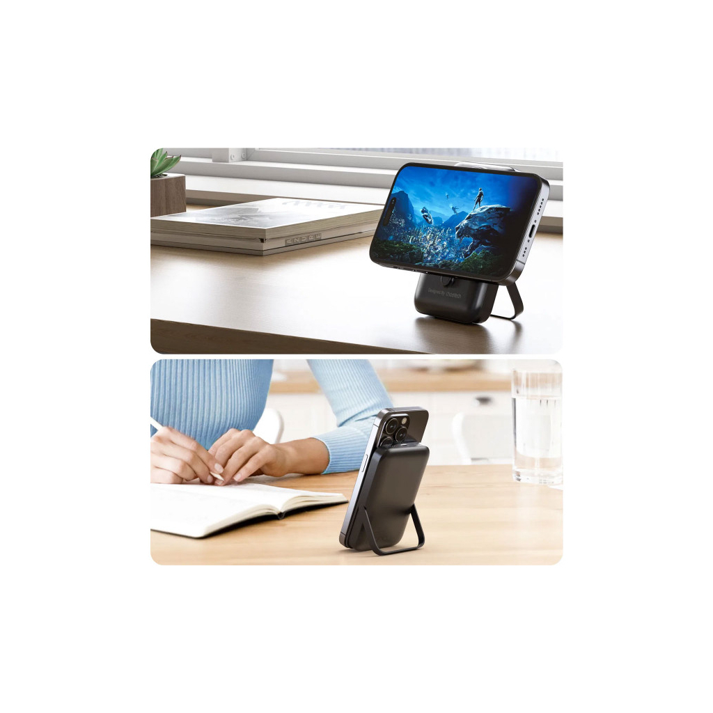 Батарея універсальна Choetech Magnetic Wireless 10000mAh 20W, PD, Qi-15W, USB-C In/Out, with holder, Black (B743-CCBK) - зображення 6