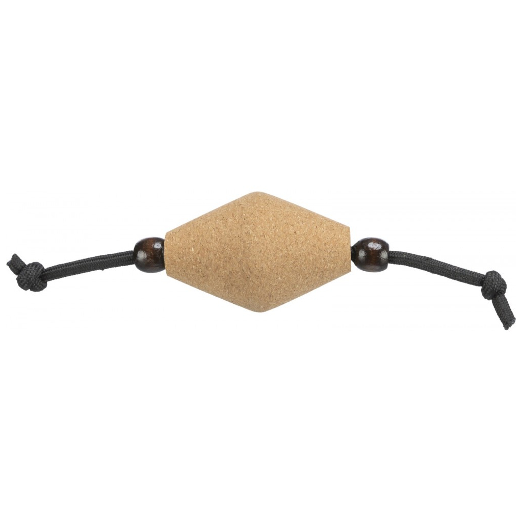 Іграшка для котів Trixie М'яч для регбі на шнурку CityStyle Пробка/дерево Бежевий/чорний 17см (4011905411354) - зображення 1