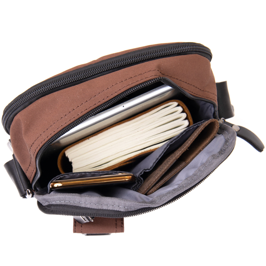 Сумка Vintage Текстильна чоловіча на два відділення Коричнева (20661) - зображення 7