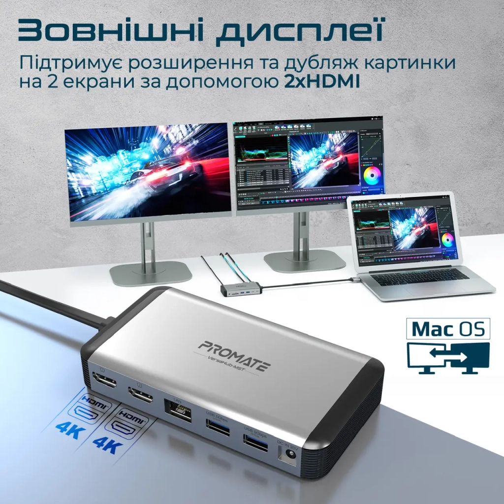 Концентратор Promate USB Hub 13 ports versahub-mst.grey (versahub-mst.grey) - зображення 5