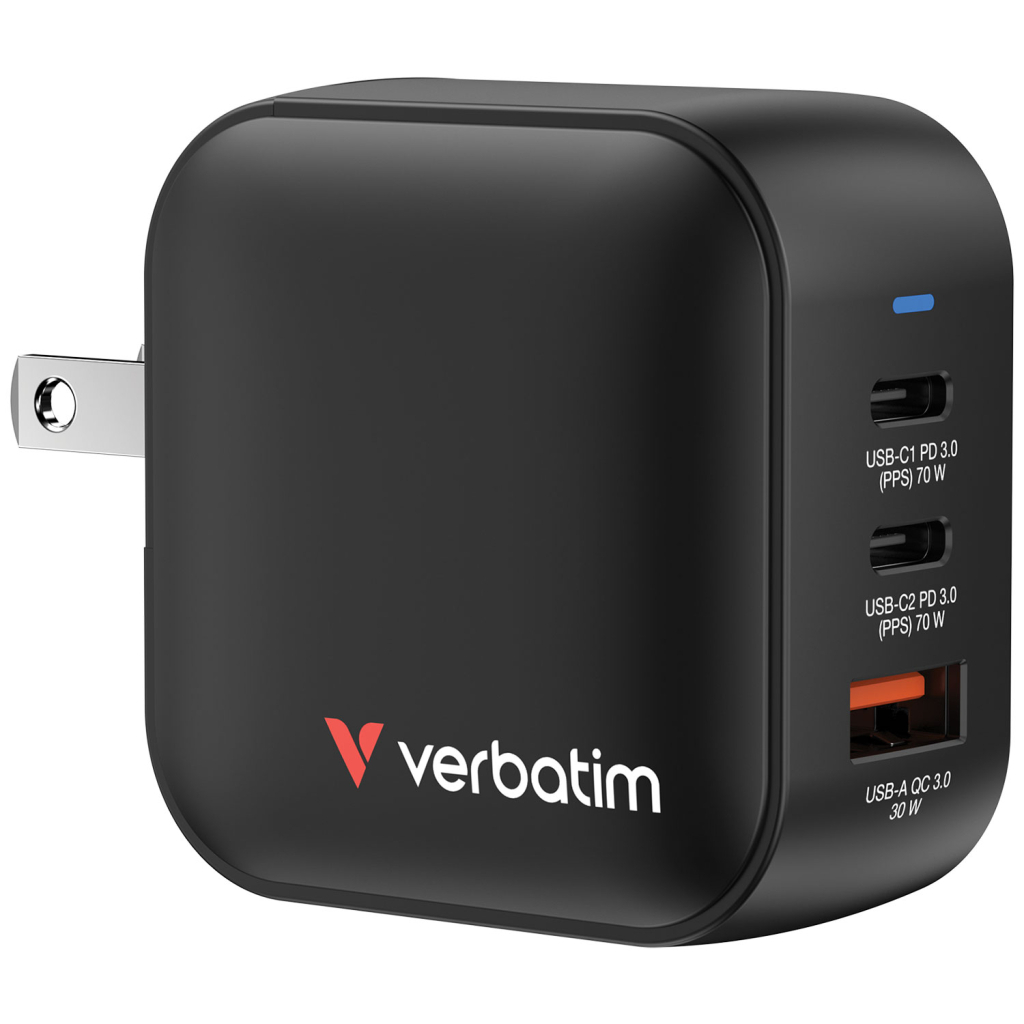 Зарядний пристрій Verbatim MiniGaN 70 W 3 ports (2xUSB-C/1xUSB-A) (32229) - зображення 1