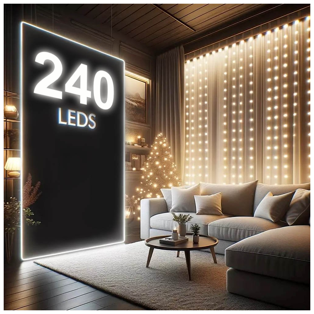 Гірлянда ColorWay Штора завіса 3 x 2 м 240 LED USB теплий колір (CW-GW-240L32U) - зображення 3