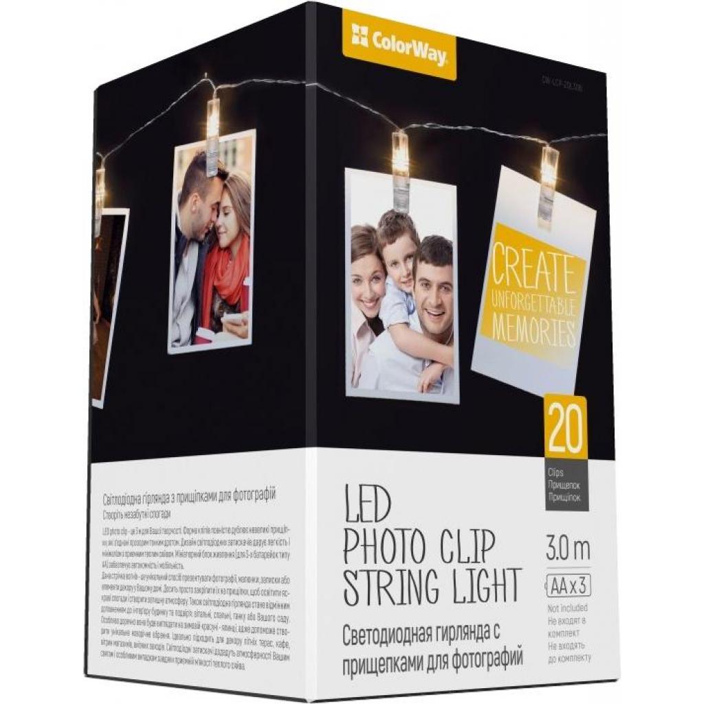 Гірлянда ColorWay 20 LED, 3м, з прищіпками (CW-LCP-20L30B) - зображення 2