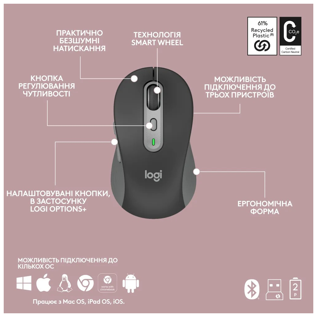 Комплект Logitech MK950 Bluetooth/Wireles UA Graphite (920-012490) - зображення 11