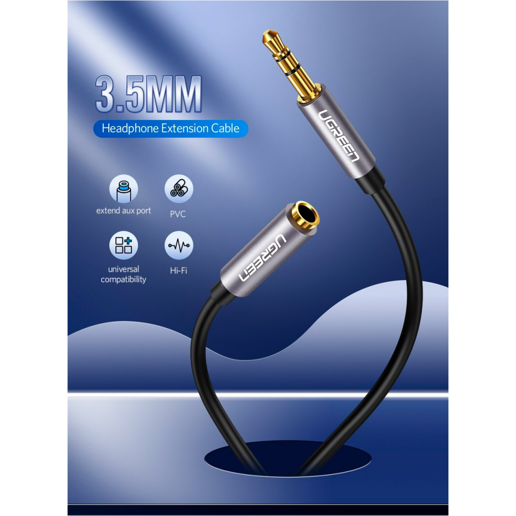 Кабель мультимедійний 3.5mm M to 3.5mm F 1.0m AV118 gray Ugreen (10592) - picture 3