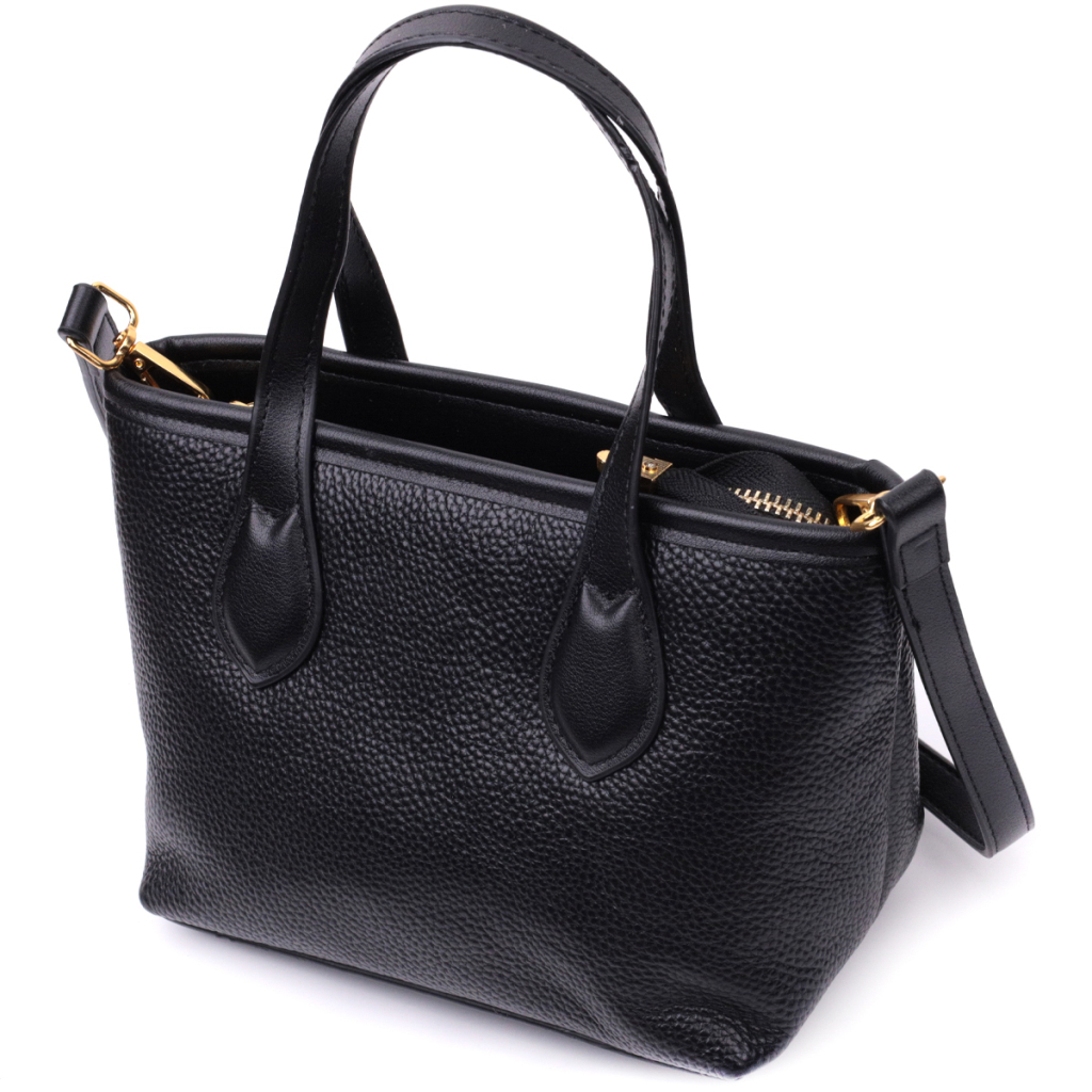 Сумка Vintage Містка з двома ручками з натуральної шкіри Чорна (22286) - зображення 2