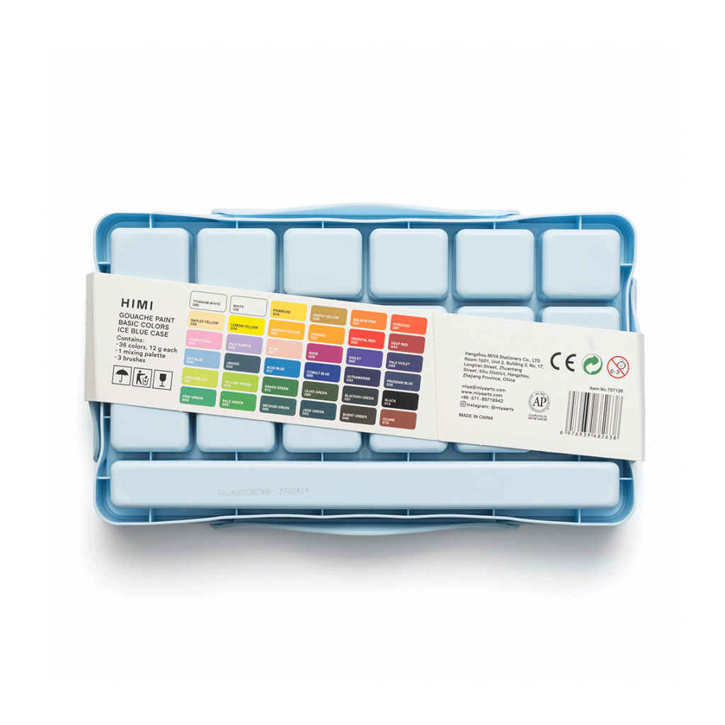 Гуашеві фарби HIMI Twin Cup 36*12мл+3 пензлі, блакитний пластик, пенал (6976939682638) - picture 9