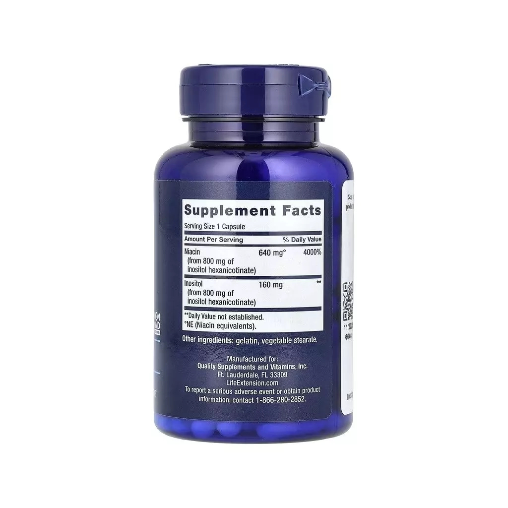 Вітамінно-мінеральний комплекс Life Extension Ніацин, Вітамін В3, 640 мг, No Flush Niacin, 100 капсул (LEX-37310) - зображення 2