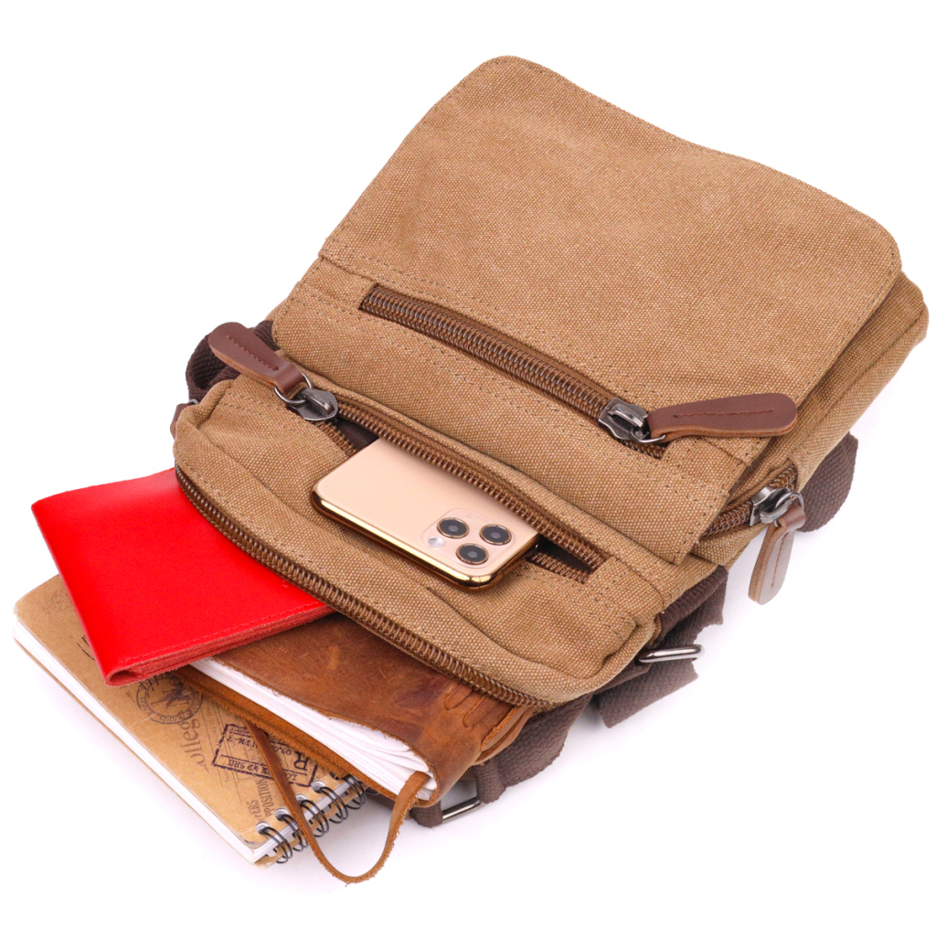 Сумка Vintage Чоловіча з щільного текстилю Коричнева (21226) - зображення 8