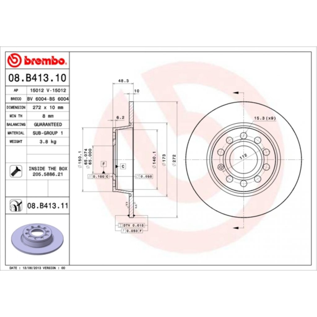 Гальмівний диск Brembo 08.B413.11 - зображення 1