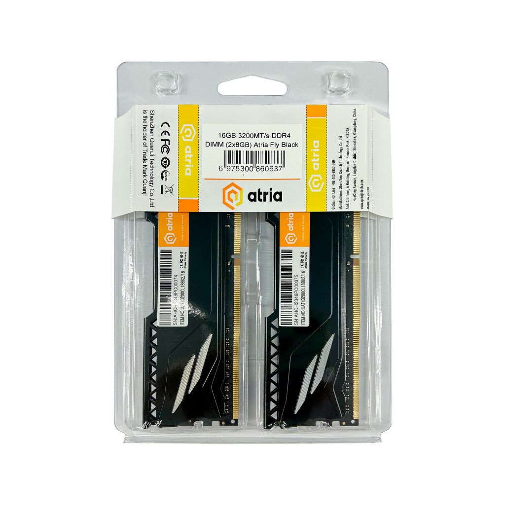 Модуль пам'яті для комп'ютера DDR4 16GB (2x8GB) 3200 MHz Fly Black ATRIA (UAT43200CL18BK2/16) - зображення 3