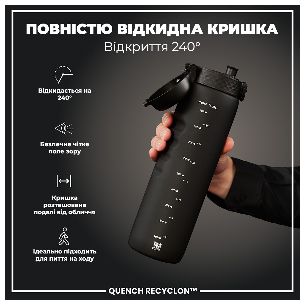 Пляшка для води ION8 OneTouch 1000 мл BPA Free, Black (I8RF1000BLK) - зображення 3