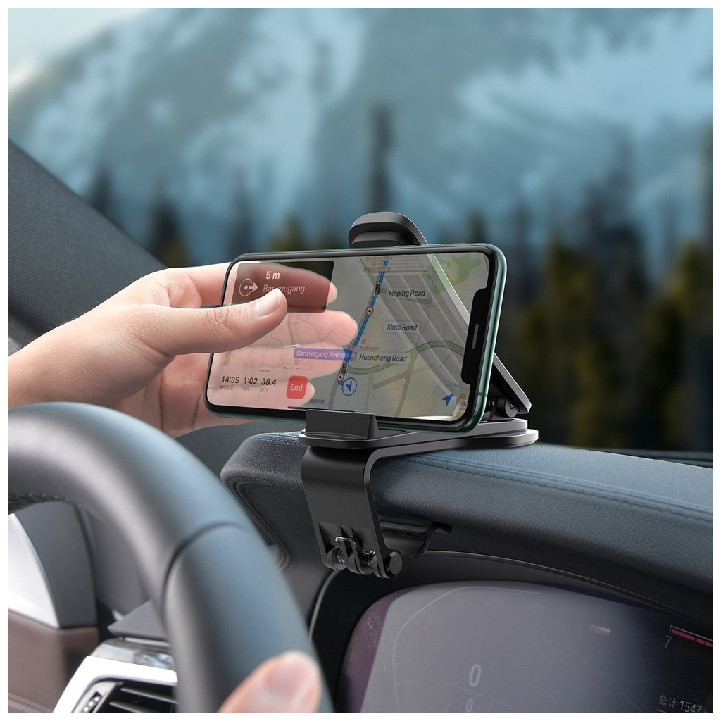 Універсальний автотримач Baseus 4.7-6.5" Big Mouth Pro (на приладову панель) black (SUDZ-A01) - зображення 4