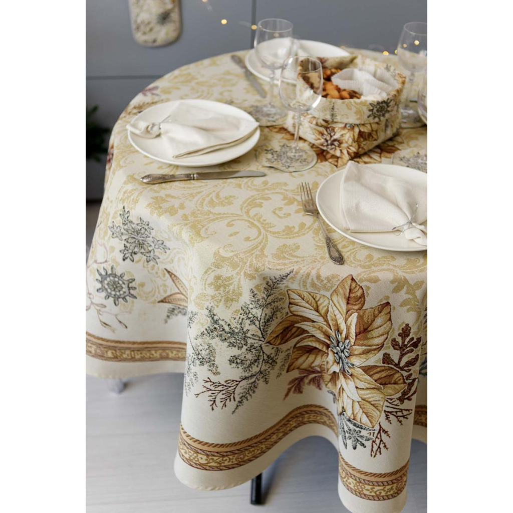 Скатертина Прованс гобеленова з велюром Золоте свято Dх180 см (037394) - зображення 1