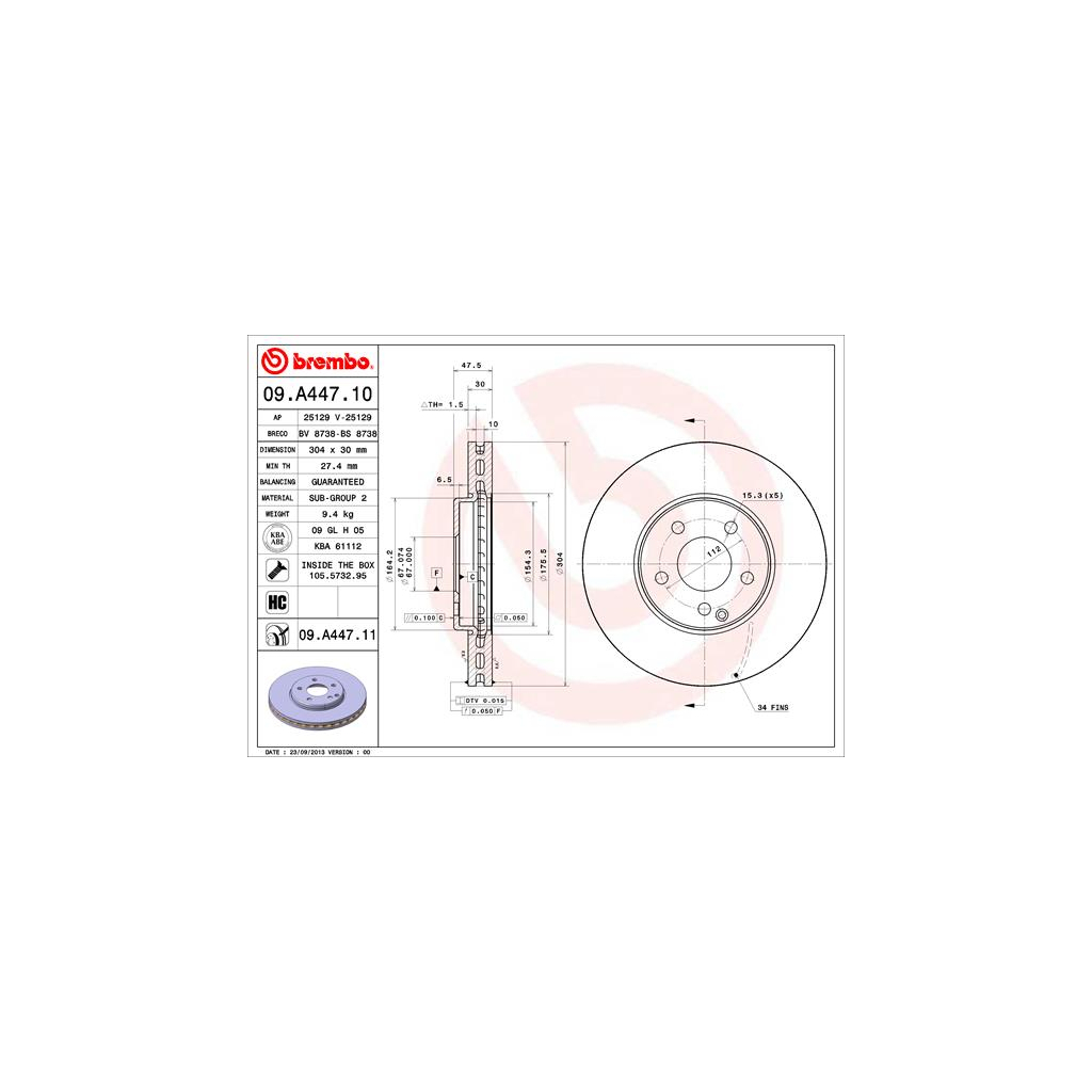 Гальмівний диск Brembo 09.A447.11 - зображення 1