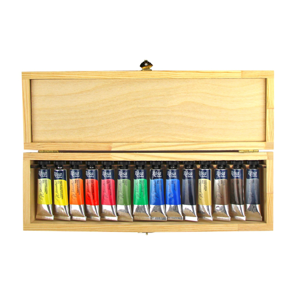 Акварельні фарби Rosa Gallery Дерев'яний пенал 14 кольорів по 10 мл (4823098514008) - зображення 2