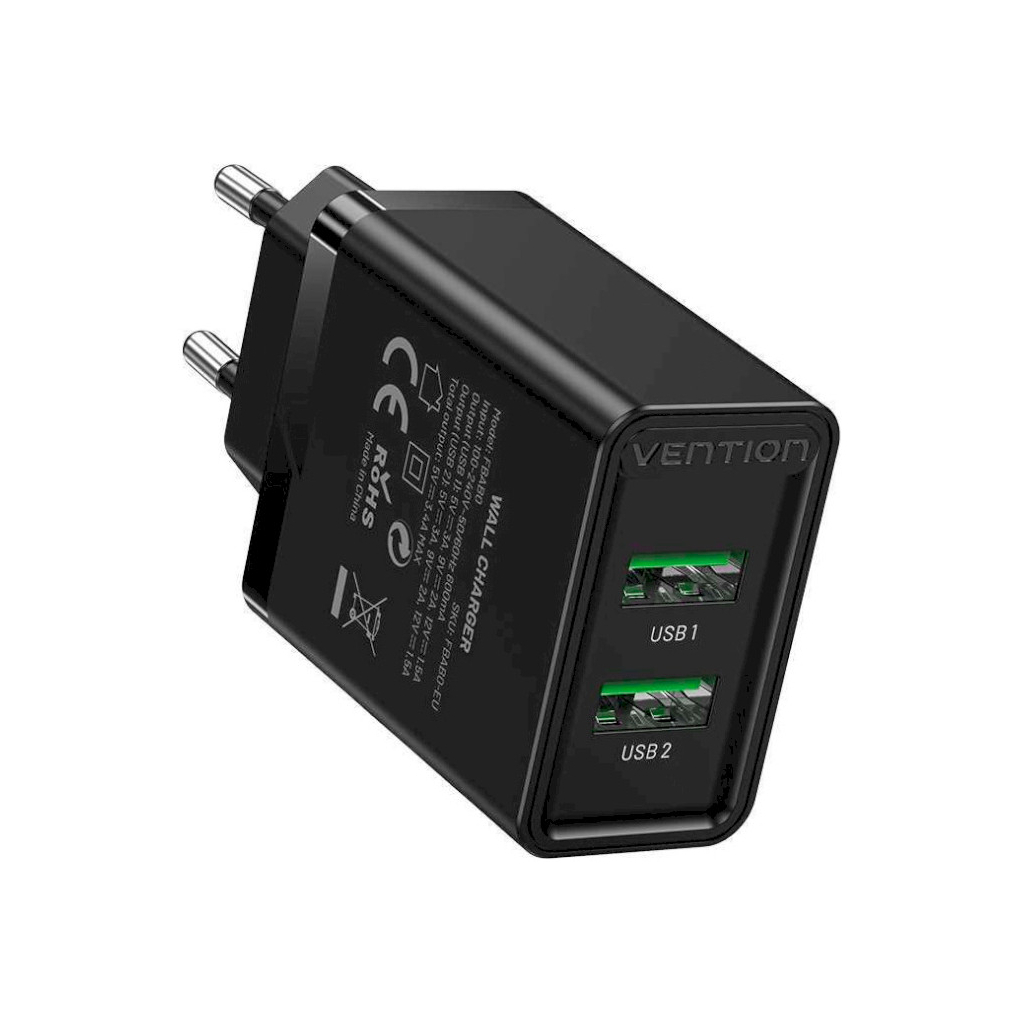 Зарядний пристрій Vention 2xUSB 36W (2xUSB-A) QC3.0 black (FBAB0-EU) - зображення 3