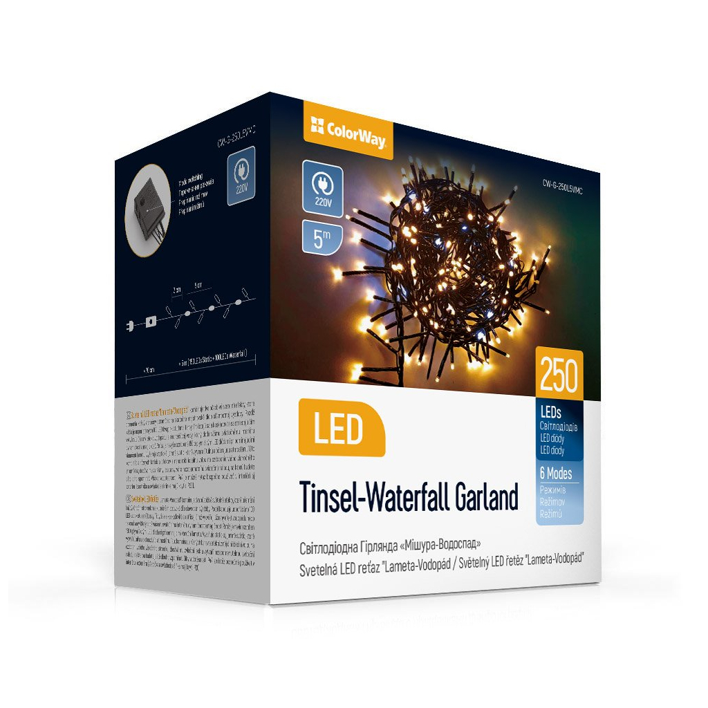Гірлянда ColorWay Мішура-водоспад LED 250 5 м 150 теплий статичний+100 білий водоспад (CW-G-250L5VMC) - зображення 1