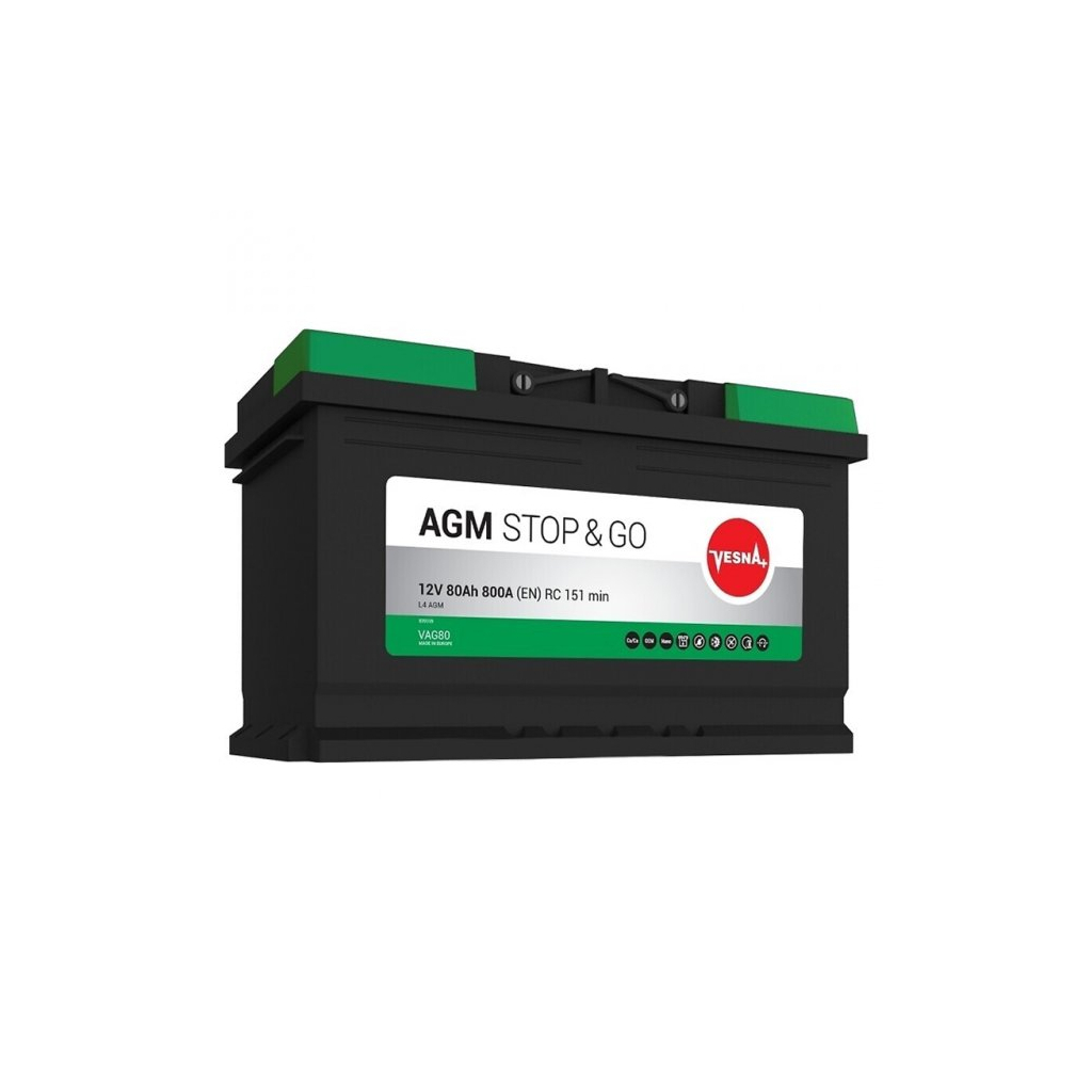 Акумулятор автомобільний Vesna 80 Ah/12V Vesna AGM Euro (314 085) - зображення 1