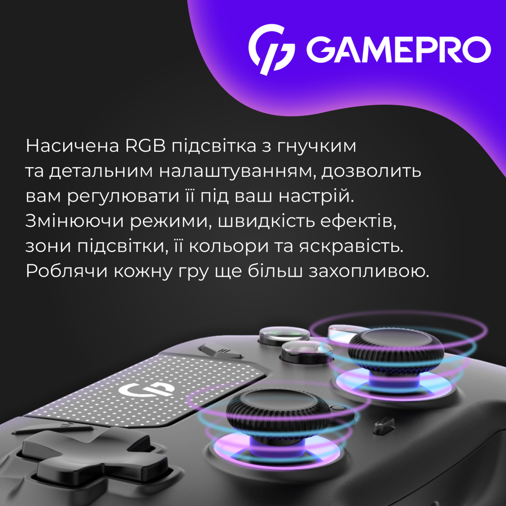 Геймпад GamePro із зарядною станцією 2.4G/BT 5.1/USB (Switch/PS/PC/iOS/Android) RGB Black (GPS20BDOC) - зображення 18