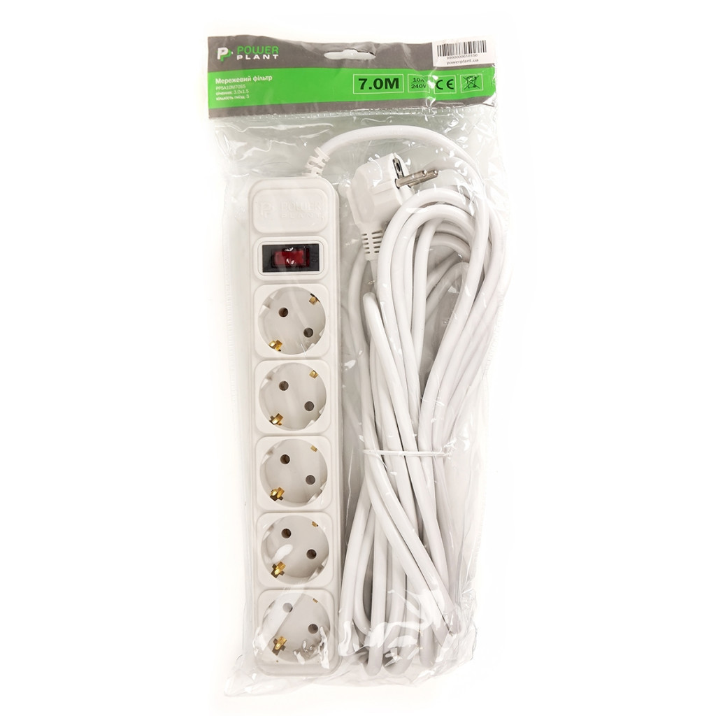 Мережевий фільтр живлення PowerPlant 7 м, 5 розеток, 3x1.5мм2, евростандарт (JY-1056/7) (PPSA10M70S5) - зображення 2