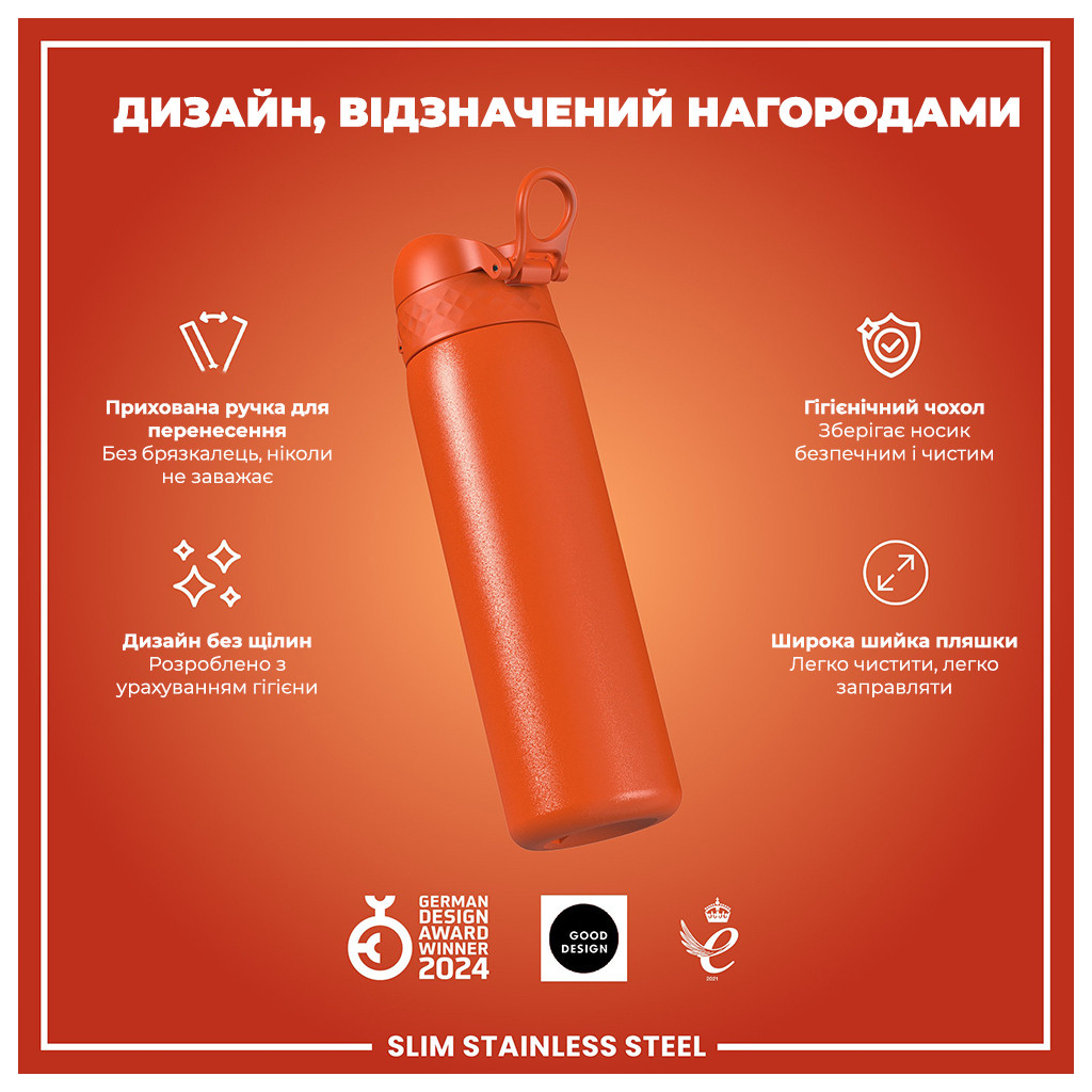 Пляшка для води ION8 OneTouch Stainless Steel 600 мл Hearty Orange (I8SS600HORG) - зображення 4