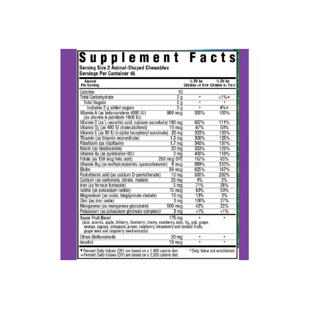 Вітамінно-мінеральний комплекс Bluebonnet Nutrition Мультивітаміни для дітей, Смак Винограду, Rainforest Animalz, 90 жувальних цукерок (BLB-0186) - зображення 2