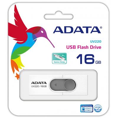 USB флеш накопичувач ADATA 16GB UV220 White/Gray USB 2.0 (AUV220-16G-RWHGY) - зображення 3