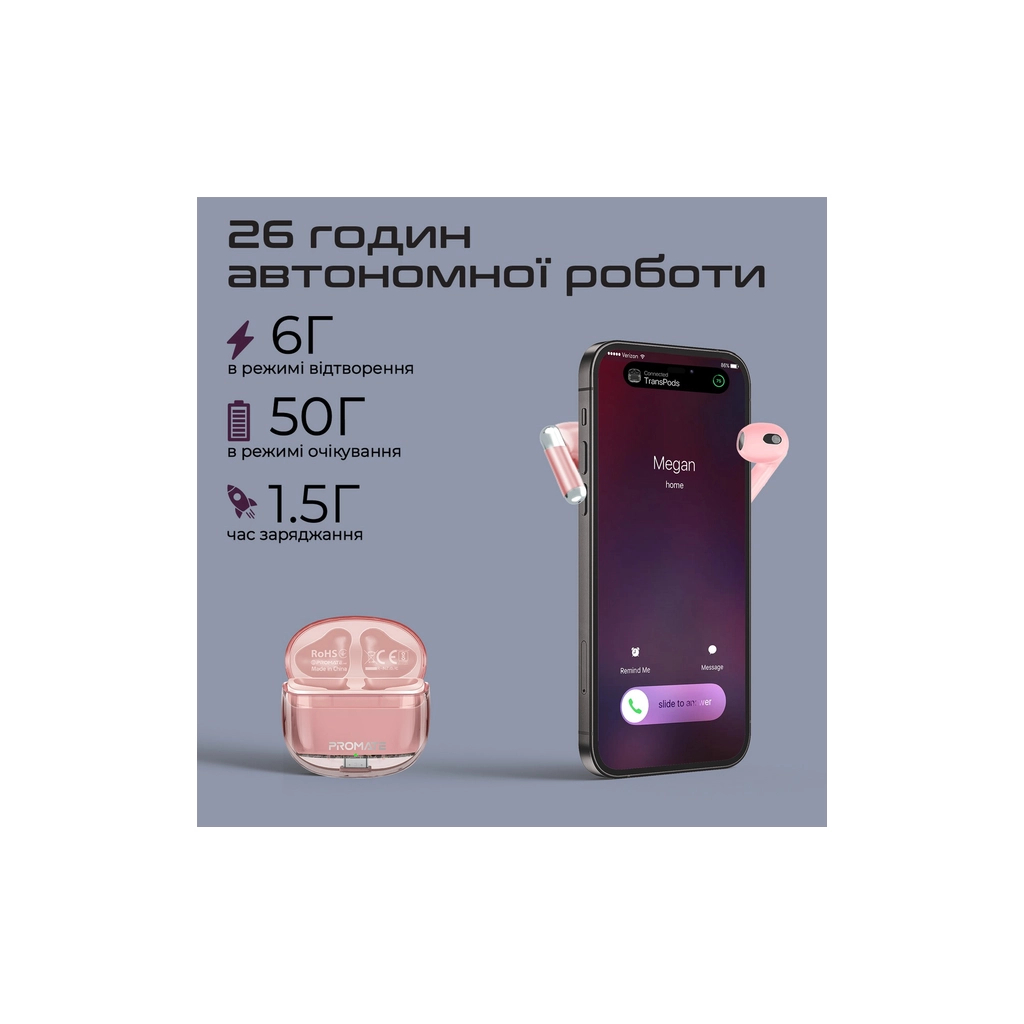 Навушники Promate TransPods Pink (transpods.pink) - зображення 5