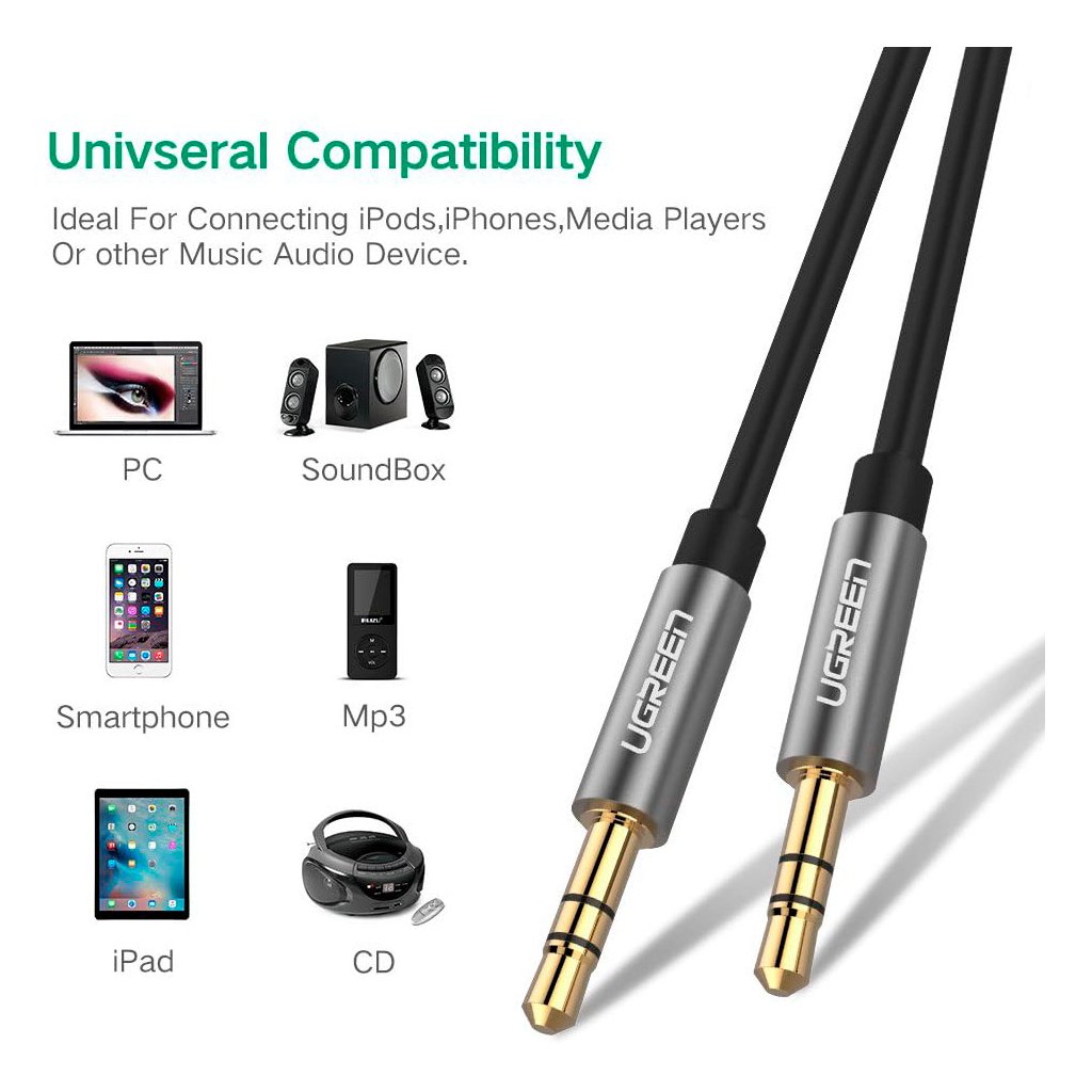 Кабель мультимедійний 3.5mm M to 3.5mm M 0.5m AV119 black Ugreen (10732) - picture 6